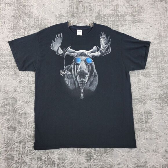 Montana Moose Shirt Men''s Large Black Outdoor Graphic Print Hipster Glasses - Picture 1 of 8